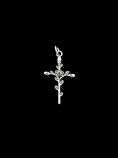 Cross with Rose Pendant - Sterling Silver