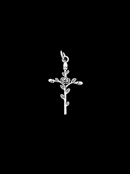 Cross with Rose Pendant - Sterling Silver