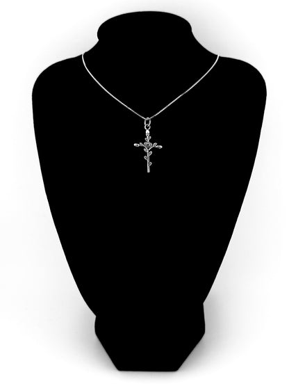 Cross with Rose Pendant - Sterling Silver