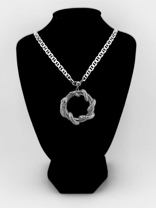 Snake Wrapped on Wood Pendant - Sterling Silver